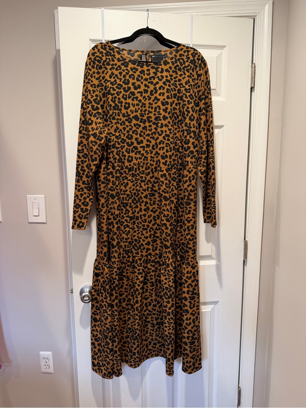 ASOS Curve Leopard Animal Print Maxi Dress with Long Sleeves